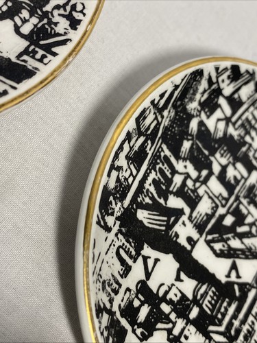 2 Mid Century Porcelain Dish Ashtray Ancient Italian City Black & White 3-3/4” - Picture 4 of 19