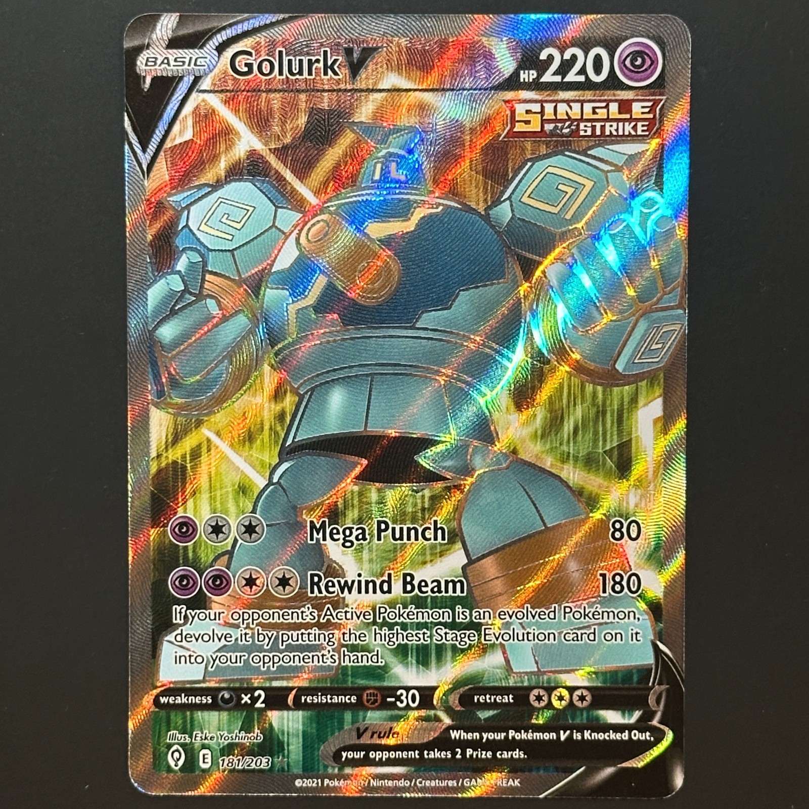 2021 Pokemon Evolving Skies Golurk V Full Art Ultra Rare #181/203 NM