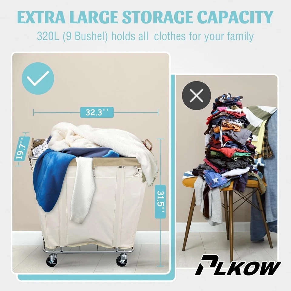 Carro de lavandería grande impermeable con marco de acero con ruedas 320L para el hogar comercial Foto 4 de 4