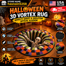 Halloween 3D Vortex Round Rug, Novelty Ghost Skeleton 3D Optical Illusion Rugs