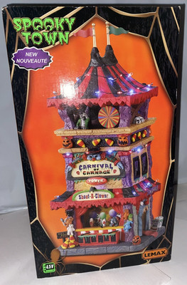 Spooky Town CARNIVAL of CARNAGE Tower Lighted Lemax Halloween ''Shoot a Clown!''