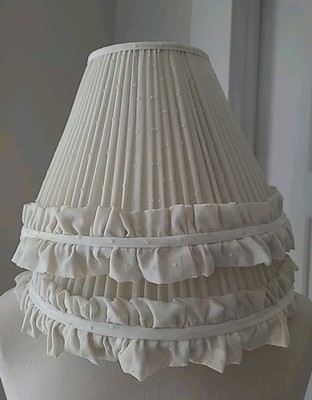 Pair Of Pleated Ruffle Fabric Shades VTG - Off White - Swiss Dot - 11x9 - Lined