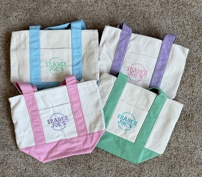 Spring 2026 Trader Joe s Mini Pastel Canvas Tote Bag Set Of 4 NWT 