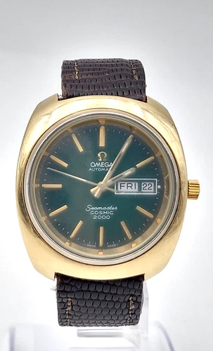 Vintage Omega Seamaster Cosmic 2000 Watch Green Dial Gold Plated Case Lot. H862