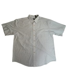 Van Heusen Men's XL 17  17.5 Blue Gingham Short Sleeve Button Down Shirt Pocket