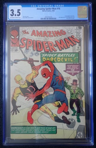Amazing Spider-Man #16 🟢 CGC 3.5 OW/WH 1st DAREDEVIL CROSS-OVER! 🟢 Schlüssel 1964