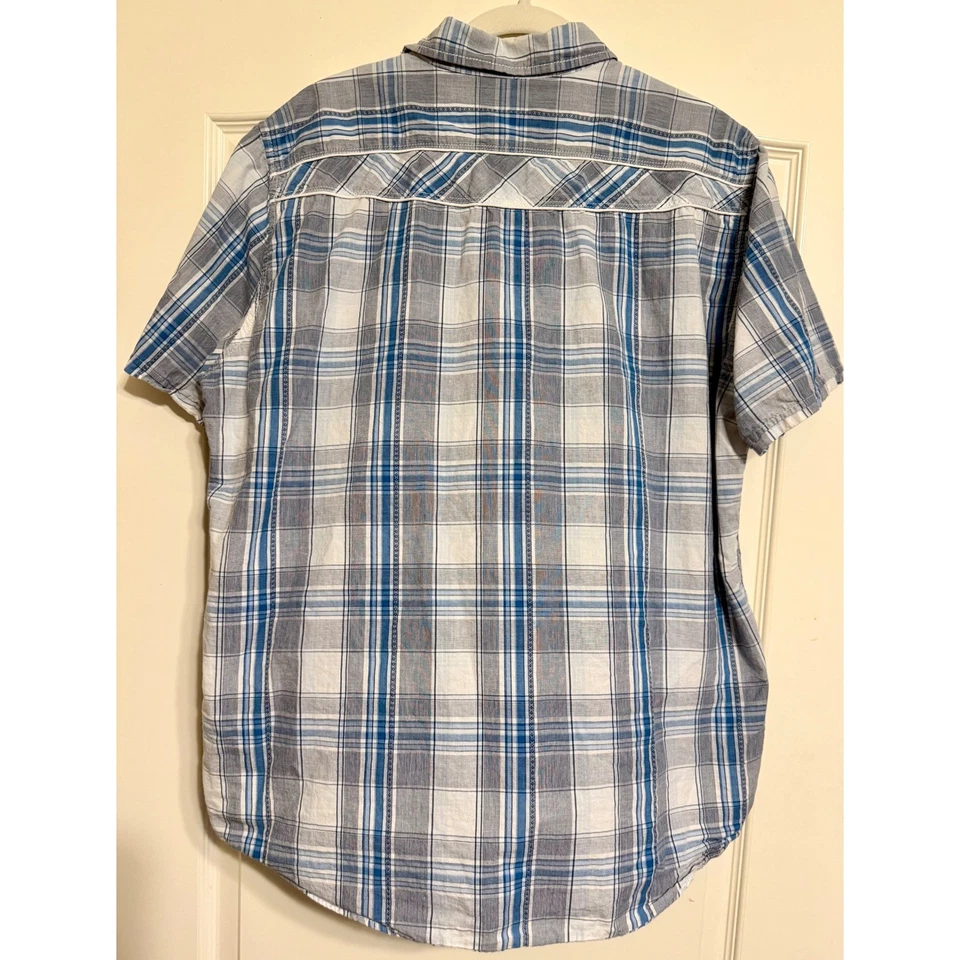 Helix XXL Plaid Button Down Shirt Short Sleeve Athletic Fit Blue Menswear - Image 2 of 4