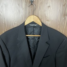 Jos A Bank Blazer Jacket Mens 42L Black Solid Wool Two Buttons