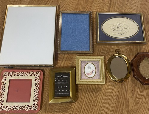 8 Vintage Variety Of Photo Frames- Gold-tone, Brass, Metal, & Wood-8x10 to 3x5