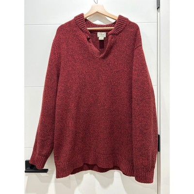 LL Bean Mens XL Tall Red Marl 100% Lambswool Button Neck Sweater 285175