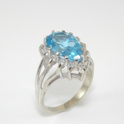 Natural Blue Topaz & White Topaz 925 Sterling Silber Cocktailring p455