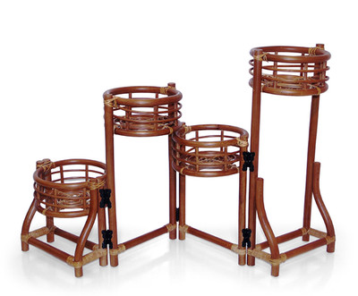 Handmade 4-Tier Natural Rattan Indoor Flower Stand, Folding Space Saving Wicker