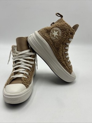 Converse Chuck Taylor Move Hi Sherpa Platform Shoes Womens Size 7 Egret Beige