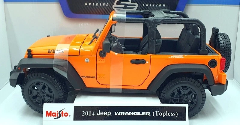 Maisto 1/18 Scale Diecast 46629 - 2014 Jeep Wrangler Topless - Orange - Image 3 of 4