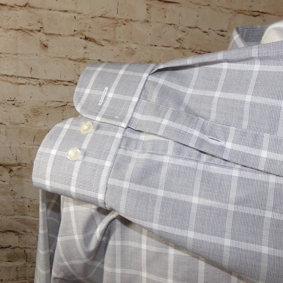 Camisa de vestir Stafford para hombre 17,5-34/35 manga larga gris a cuadros 60 algodón/40 poliéster Foto 3 de 4