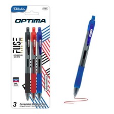 BAZIC Optima Assorted Color Oil-Gel Ink Retractable Pen w/ Grip-3/Pack, 24-pack