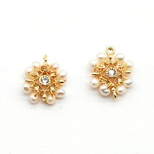 2PCS 18K Gold Plated Charm Pendant, Freshwater Pearl Beads Charm Connector GMR30