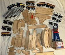 69 Piece Wooden Train Set Pieces W/ Track, Engine Cars Multi Brands Thomas Brio