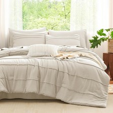 Comforter Set Queen Size Beige 7 Pieces Soft Pinch Pleat Bed in a Bag Queen