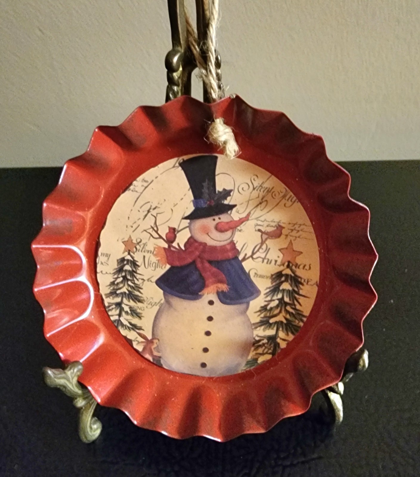 Vintage Lot (4) Snowman Ornaments Glass Acrylic Porcelain Tin Snowmen Christmas 