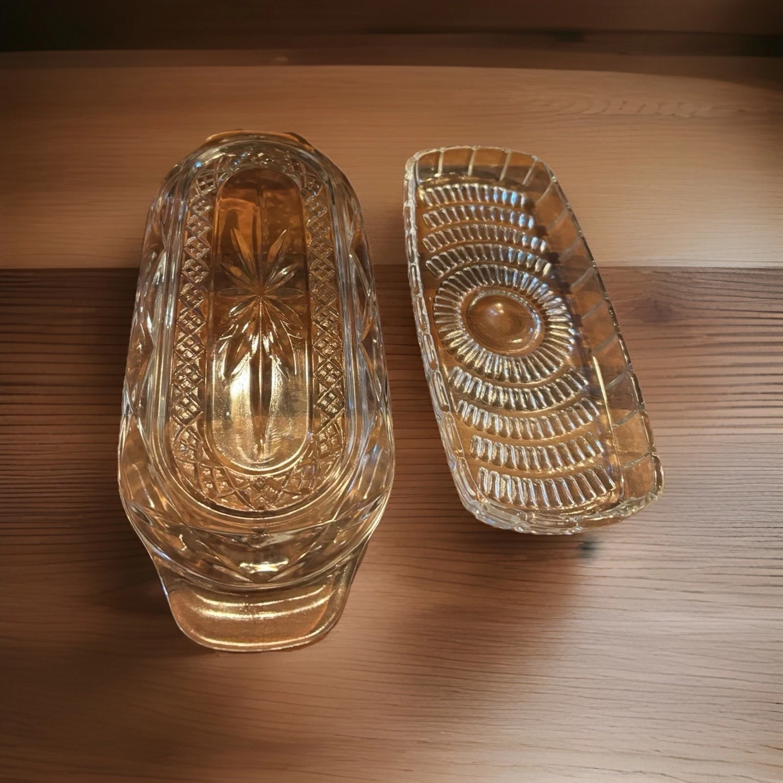 Pressed Glass Vintage Relish Tray & Covered Dish Clear Glass