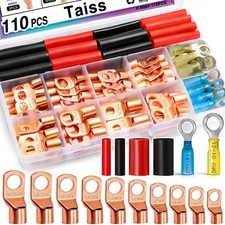 110PCS Copper Wire Lugs,battery lugs AWG 2/4/6/8/10/12/14/16 Gauge Copper lug...