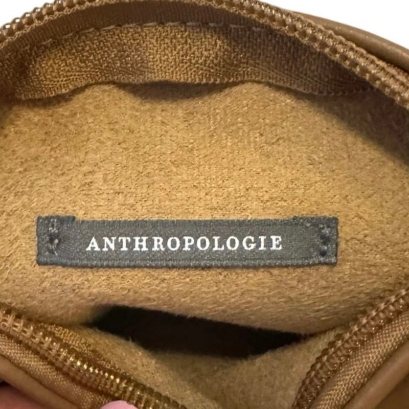 Anthropologie Women's Brown Solid Leather Classic Zip Cosmetic Pouch Bag - Image 3 of 4