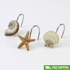 Coastal Shower Curtain Hooks Set of 12 Marine Shells Starfish Resin Decor New