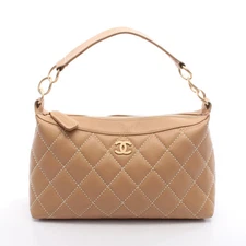 CHANEL Wild Stitch Coco Mark Chain Shoulder Bag Leather Light Brown Gold #RC1957