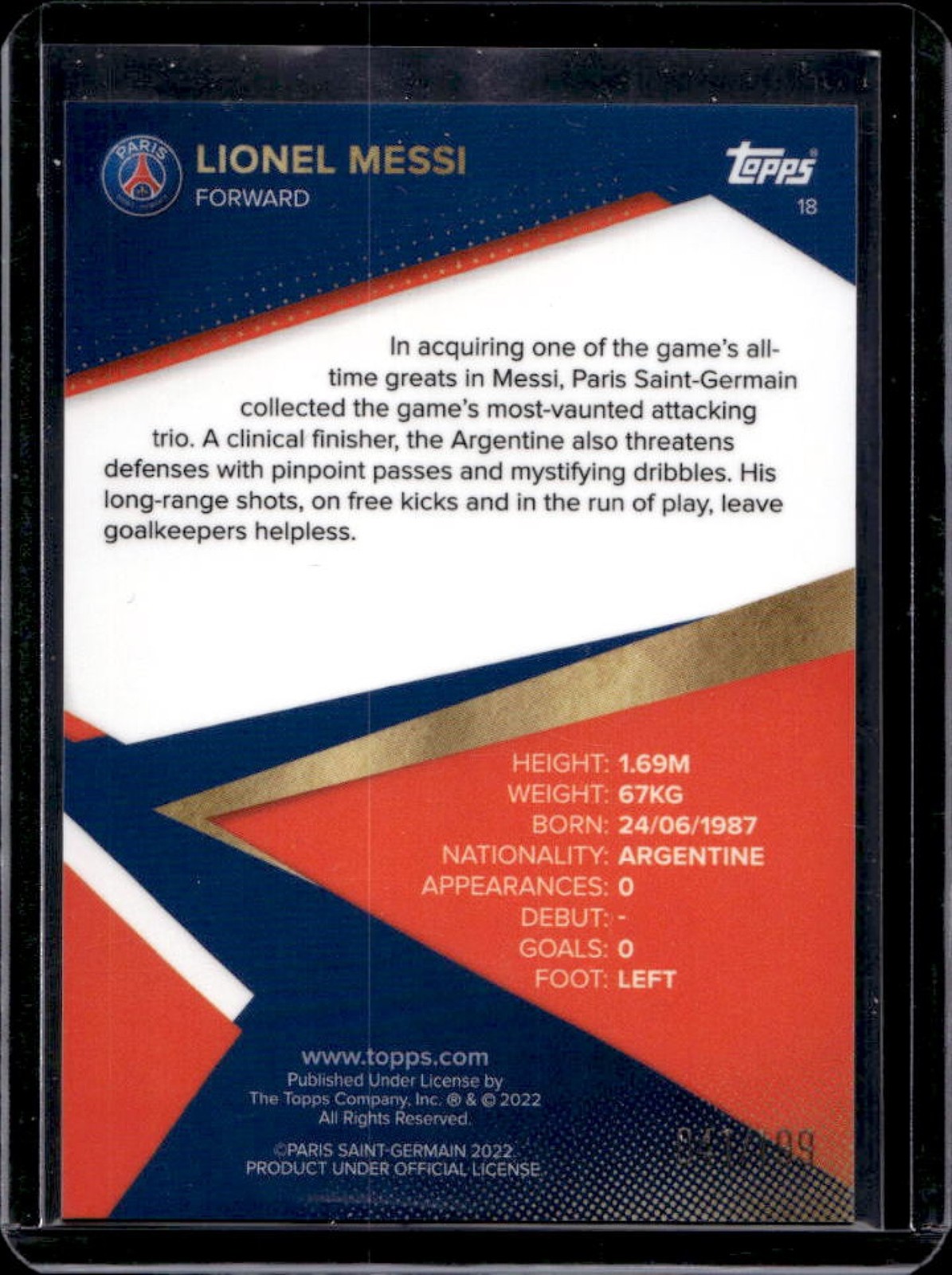 2021 Topps Paris Saint-Germain Lionel Messi Neon Green Icy Foil #/199 PSG view 2