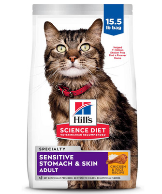 Hill's Science Sensitive Skin Chicken & Rice Recipe Dry Cat Food, 15.5 lb