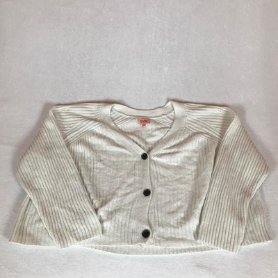 Evri Chunky Plus Boho Textured Knit White Button Cropped Cardigan Sweater 3X
