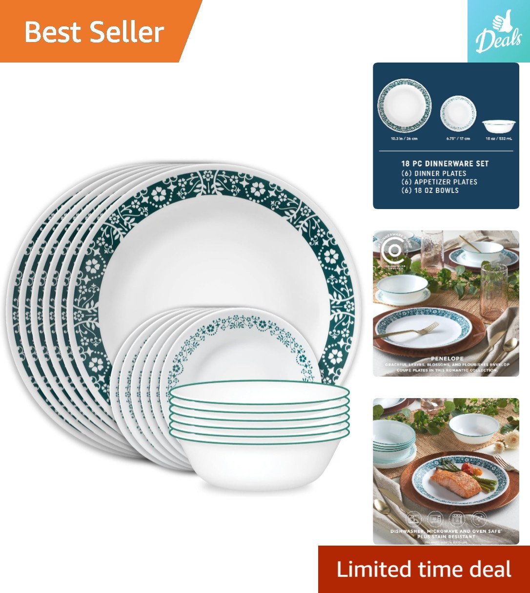 Service For 6 - Dishwasher Safe, Penelope Green