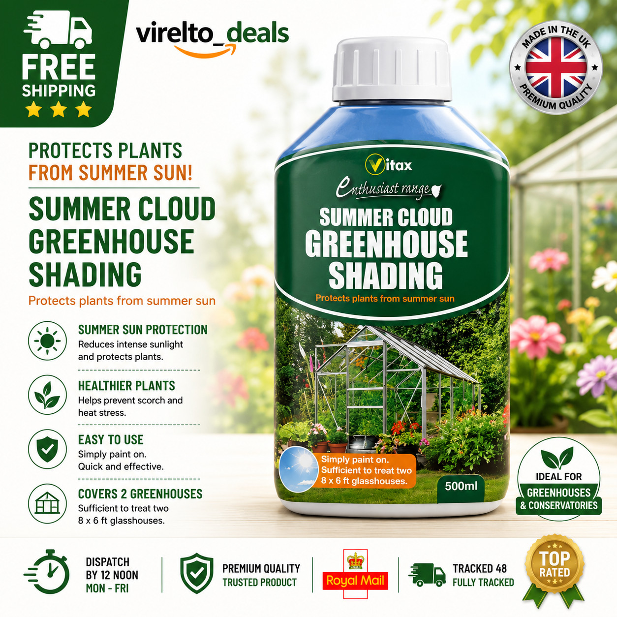 Vitax Summer Cloud Liquid Greenhouse Shading Paint 500ml Glass House.
