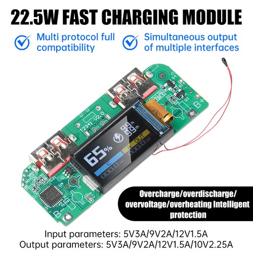 22,5W PD QC SCP Protokoll Schnellladen Mobiles Leistungsmodul Typ-C Farbbildschirm - Bild 2 von 24