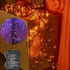 Halloween Garland with Lights 120 Orange and Purple Bi-Color Fairy Lights