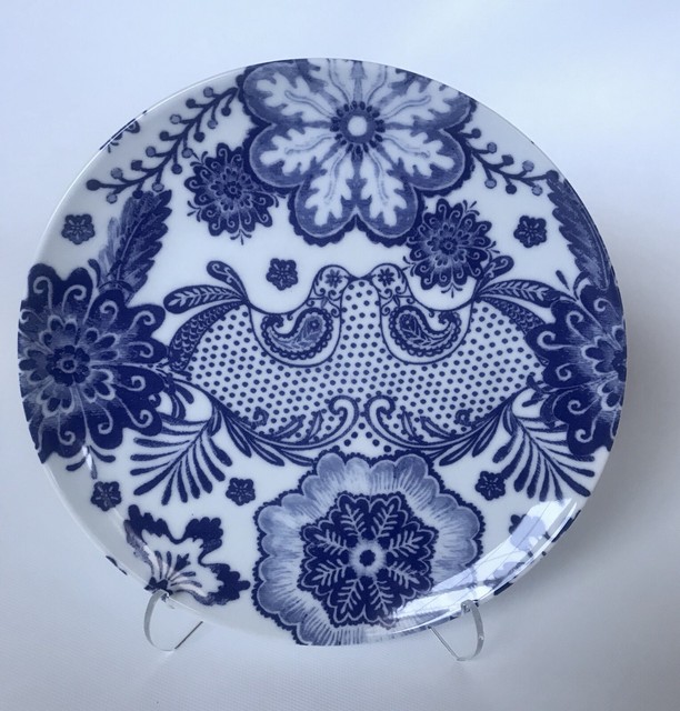 Pier 1 One Porcelain 8” Side Salad Plates White Blue Bird Floral Set Of