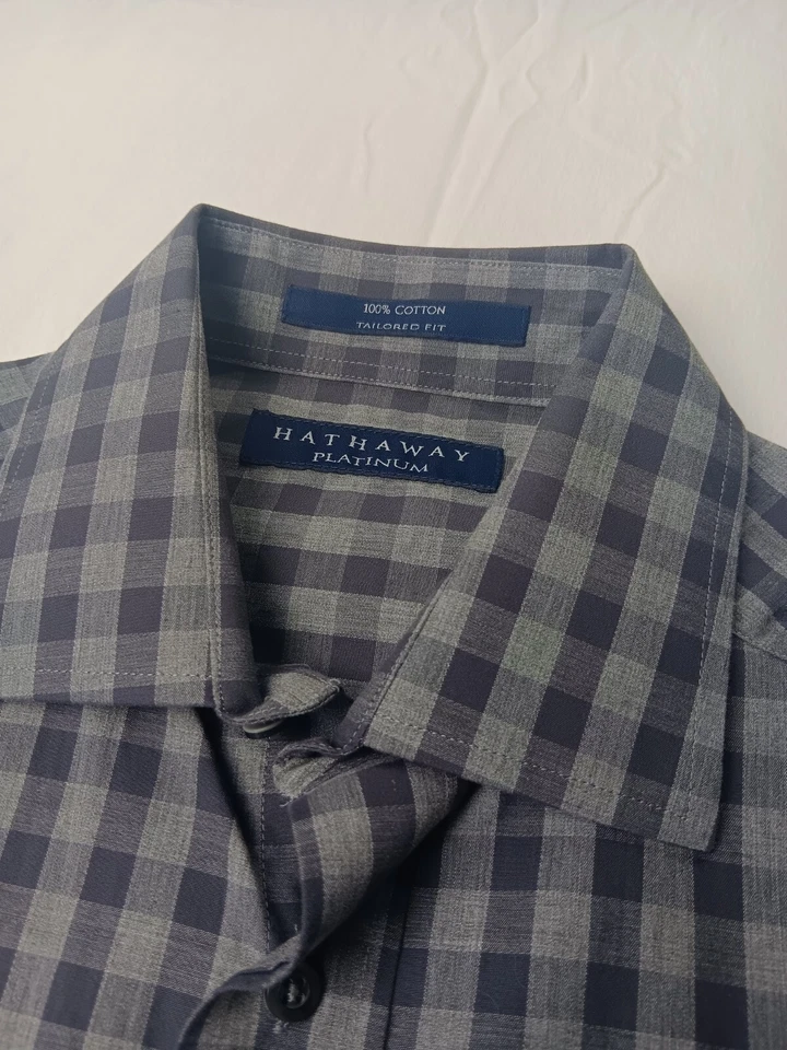 Camisa de vestir Hathaway platino para hombre talla M ajuste a medida sin planchar años 100 2 capas algodón Foto 2 de 4