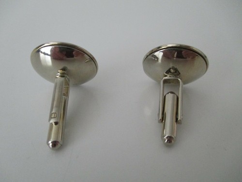 Vintage Swank? Goldtone & Gold Speckled Blue Jasper Cufflinks Cuff Links EUC AZJ - Picture 6 of 6