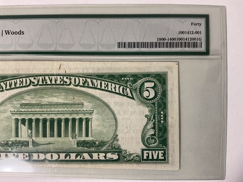 1929 $5 US National Currency PMG EF 40 Hackensack New Jersey S/N D023527A - Picture 7 of 8