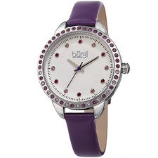 Women's Burgi BUR161PU Swarovski Nulled Crystal Bezel Embossed Dial Strap Watch