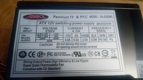 ADVANCE ATX 550W MAX  PSU WORKING  EA-550WS                       *4*          