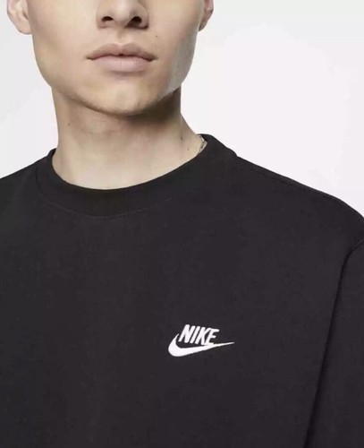 Nike BV2662 Men's Sportswear Club French Terry Crew Neck Sweatshirt Black - Picture 2 of 3