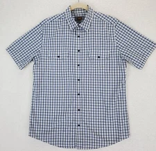 The Foundry Mens Shirt Short Sleeve Pockets Check Blue White Gray Sz Large Tall