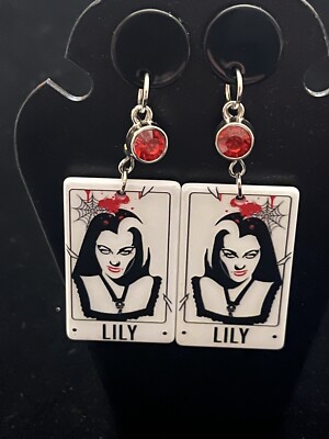 Lily Munster Earrings Dangle Acrylic Double Sided