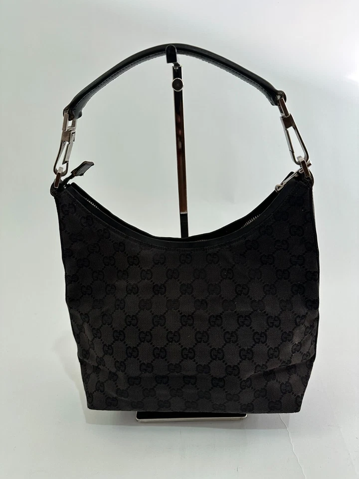 Gucci Vntage Black GG Canvas and Leather Hobo - Image 2 of 4