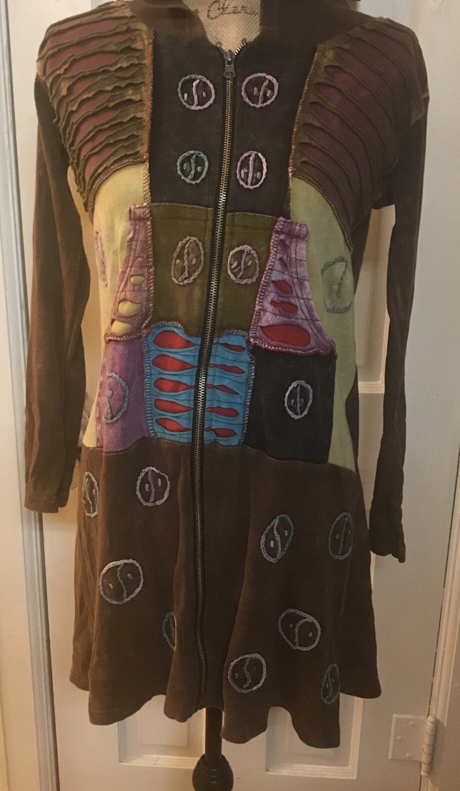 Rising International Peace Patchwork Brown Hooded… - image 5