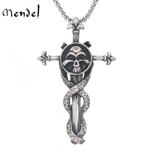 MENDEL Mens Goth Skull Evil Snake Cross 