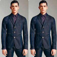 Vintage Denim Men's Suits Casual Party Prom Work Outdoor Blazers Men Coat 2 Pcs
