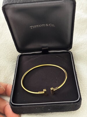 Tiffany & Co 18K Yellow Gold Tiffany T Narrow Wire Bracelet Size 6.75 